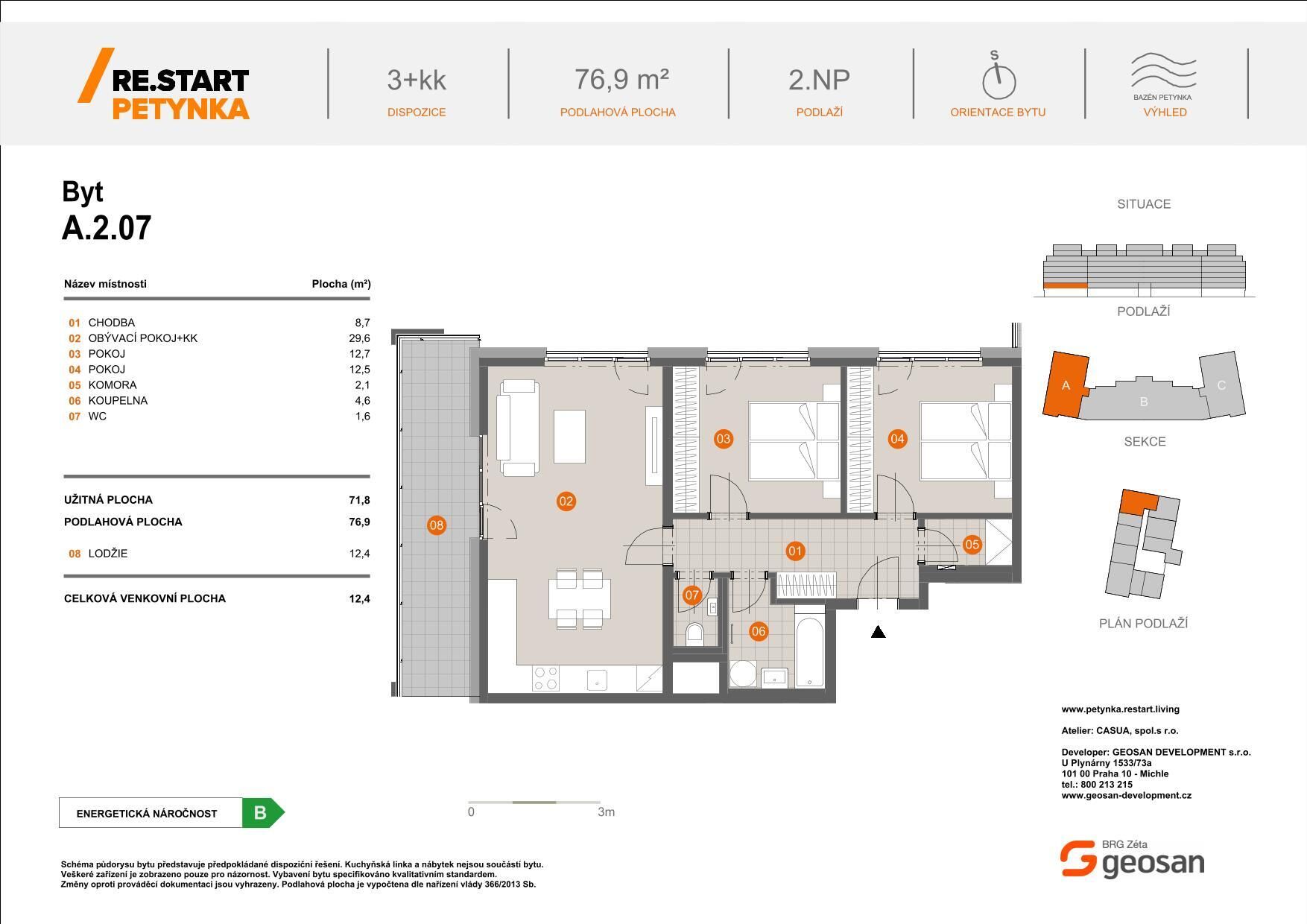 Novinka! Re. Start Petynka Byt 3+kk 76,9m2, Lodžie 12,4m2