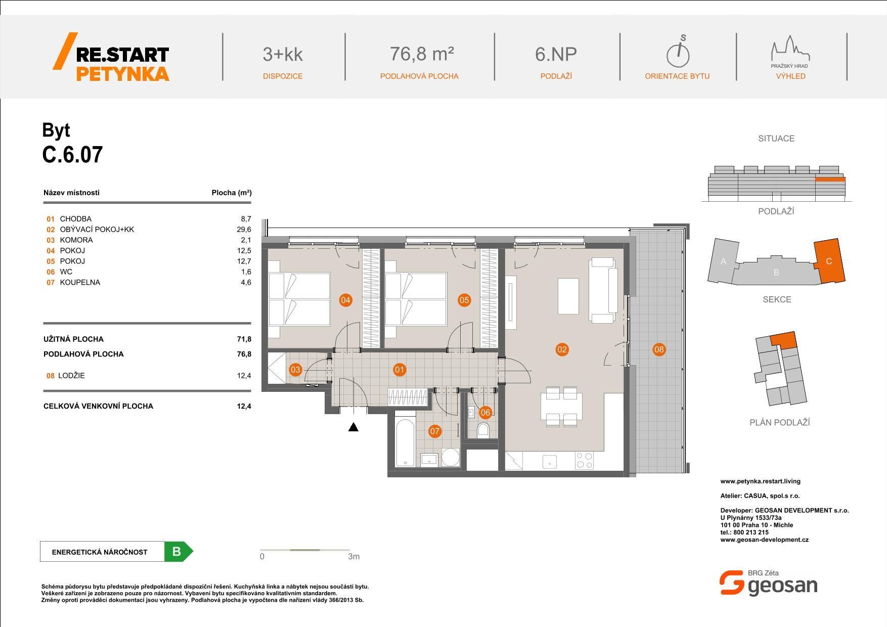 Novinka! Re. Start Petynka Byt 3+kk 76,8m2, Lodžie 12,4m2