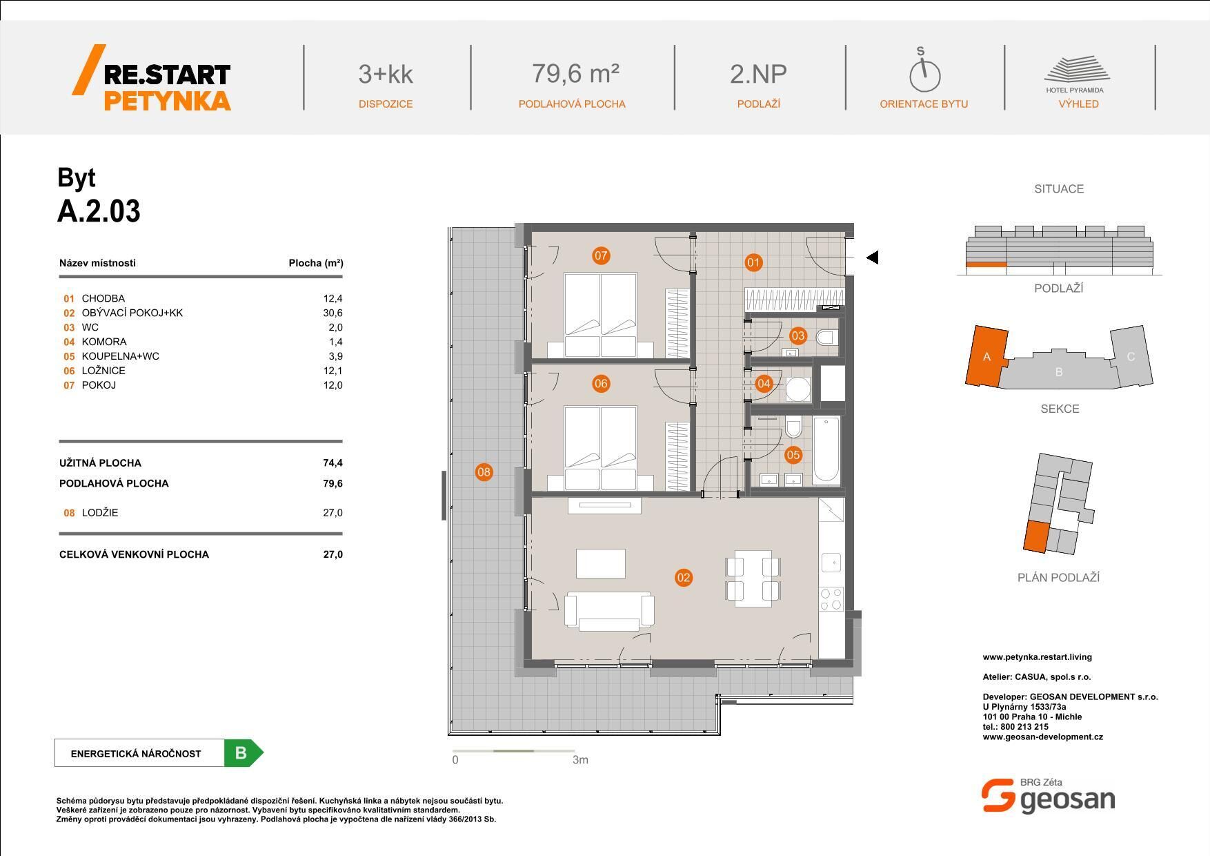 Novinka! Re. Start Petynka Byt 3+kk 79,6m2, Lodžie 27m2