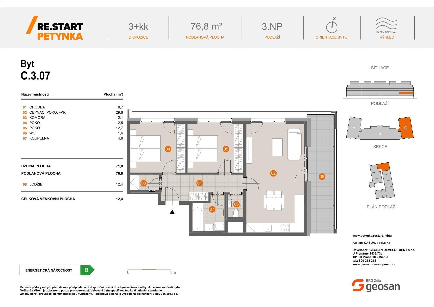 Novinka! Re. Start Petynka Byt 3+kk 76,8m2, Lodžie 12,4m2