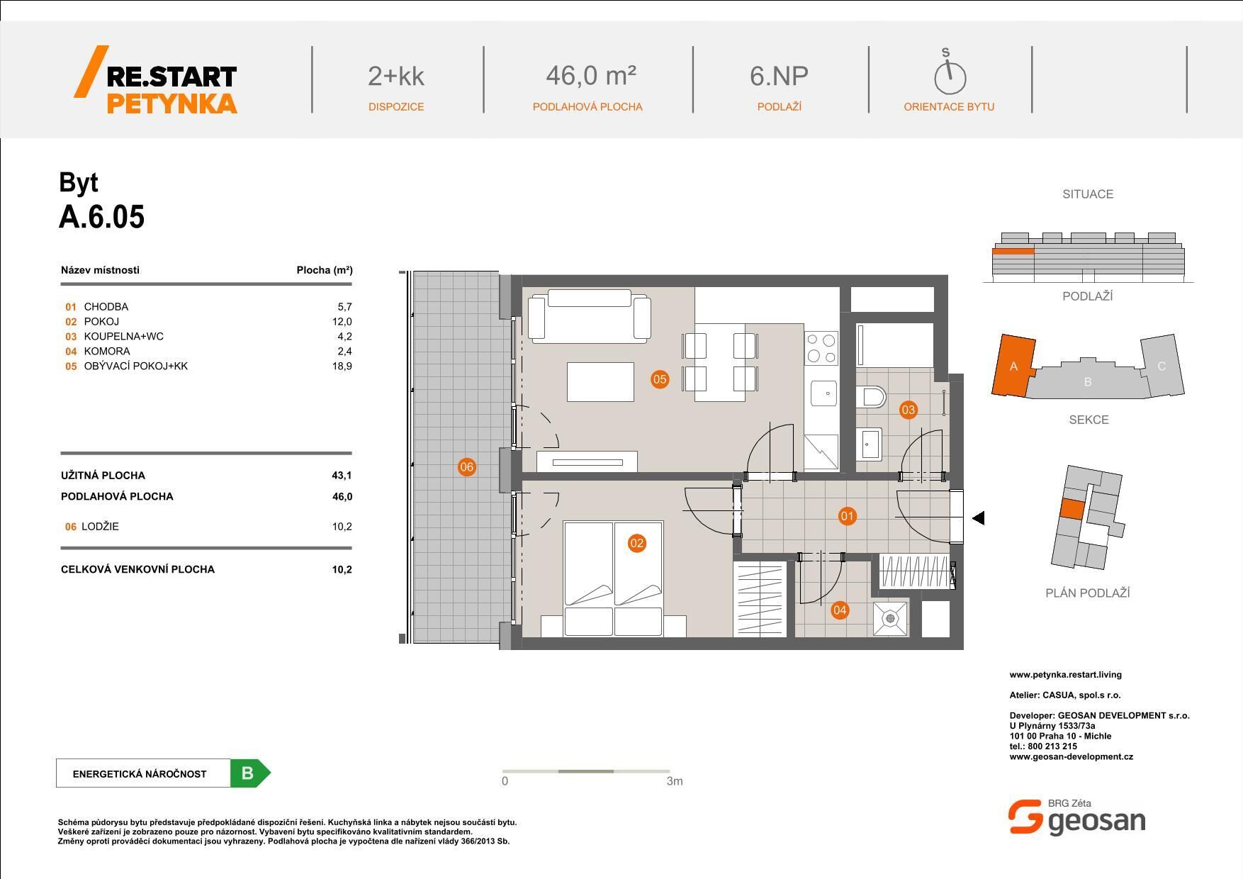 Novinka ! Re.Start Petynka Byt 2+kk 45,5m2, Lodžie 10,2m2