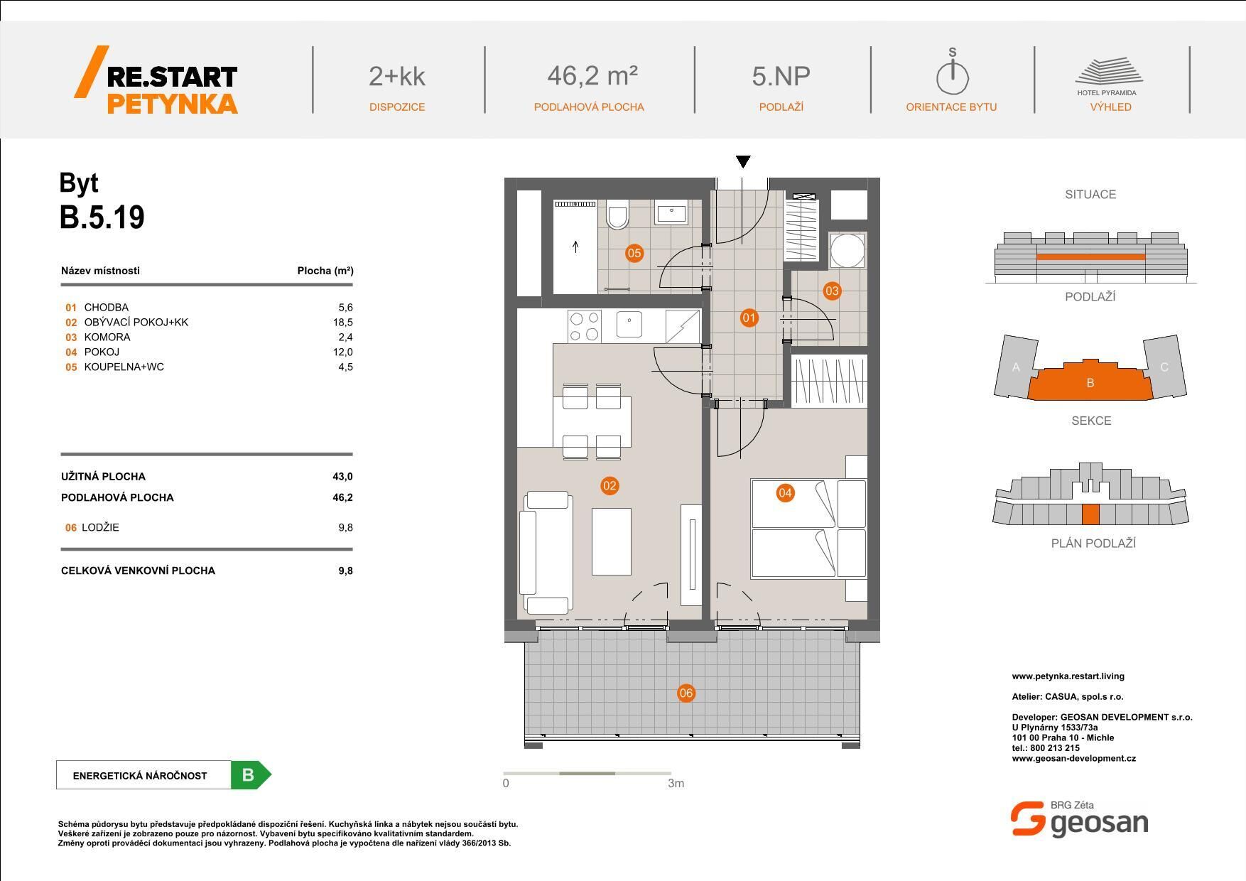 Novinka ! Re.Start Petynka Byt 2+kk 46,2m2, Lodžie 9,8m2