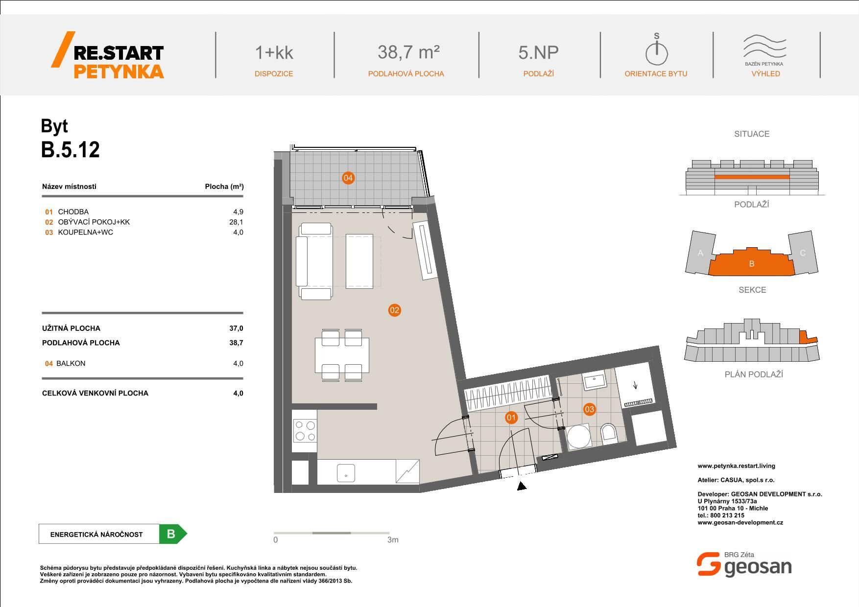 Novinka ! Re.Start Petynka  Byt 1+kk 38,7m2, Lodžie 4m2