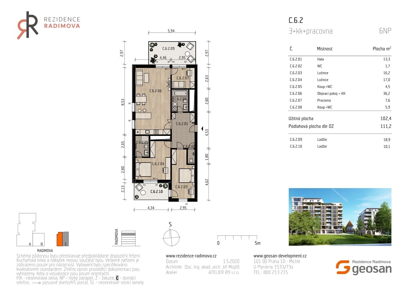 Rezidence Radimova, Byt 4+kk 109 m2, lodžie 29m2