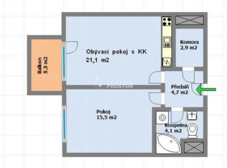 orientační plánek | Pronájem bytu, 2+kk, 54 m²