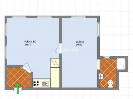 půdorys bytu | Prodej bytu, 2+kk, 49 m²