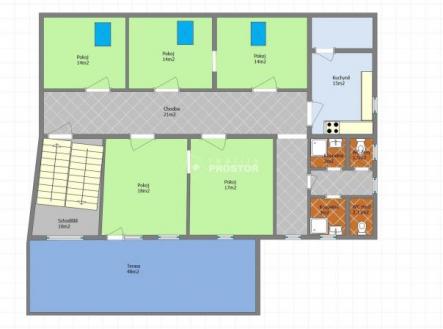 půdorys bytu v prvním podlaží | Prodej bytu, 5+1, 861 m²