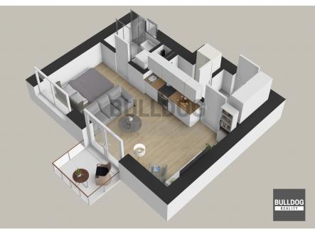 Aktuální 3D půdorys | Prodej bytu, 1+kk, 37 m²
