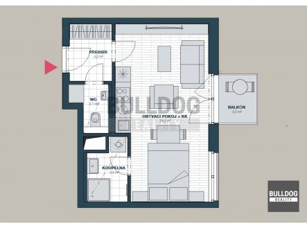 Aktuální 2D půdorys | Prodej bytu, 1+kk, 37 m²