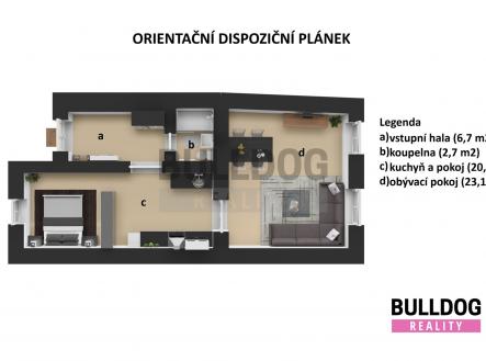 plánek bytu | Pronájem bytu, 2+kk, 53 m²