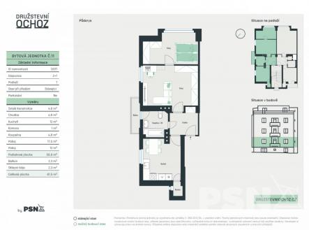 Bytová jednotka č. 11 o dispozici 2+1 a podlahové ploše 56,9 m² | Prodej bytu, 2+1, 57 m²