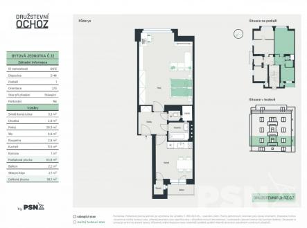 Bytová jednotka č. 12 o dispozici 2+kk a podlahové ploše 53,8 m² | Prodej bytu, 2+kk, 54 m²
