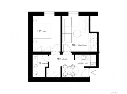 Prodej apartmánu č. 11, 2+kk, 45,2 m² ve stavu FIT OUT | Prodej bytu, 2+kk, 44 m²