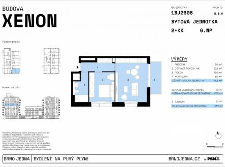 Neon & Xenon | Brno Jedna by PSN | Prodej bytu, 2+kk, 54 m²