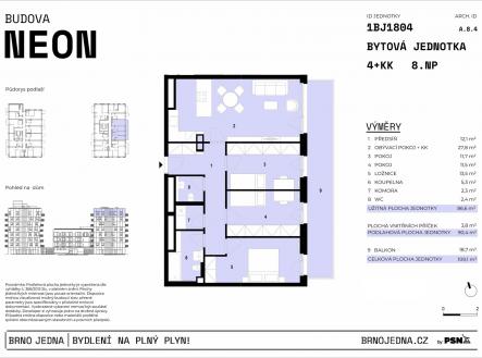 Neon & Xenon | Brno Jedna by PSN | Prodej bytu, 4+kk, 109 m²