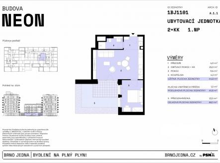 Neon & Xenon | Brno Jedna by PSN | Prodej bytu, 2+kk, 68 m²
