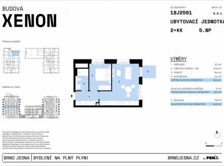 Neon & Xenon | Brno Jedna by PSN | Prodej bytu, 2+kk, 44 m²