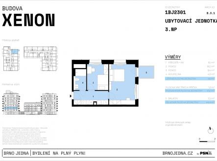 Neon & Xenon | Brno Jedna by PSN | Prodej bytu, 2+1, 44 m²