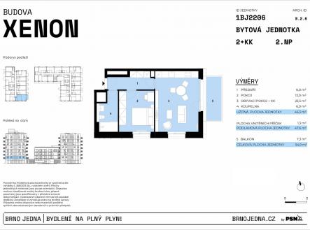 Neon & Xenon | Brno Jedna by PSN | Prodej bytu, 2+kk, 55 m²