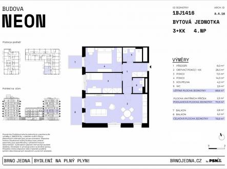 Neon & Xenon | Brno Jedna by PSN | Prodej bytu, 3+kk, 79 m²
