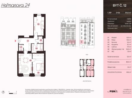 Heřmanova 24, Praha 7 | PSN | Prodej bytu, 3+kk, 82 m²