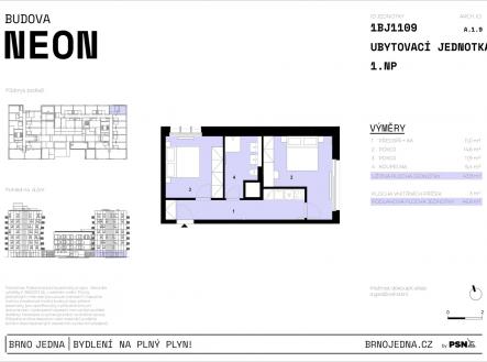 Neon & Xenon | Brno Jedna by PSN | Prodej bytu, 2+1, 47 m²