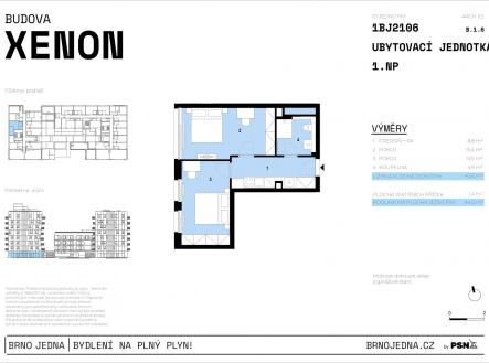 Brno Jedna | PSN | Prodej bytu, 2+1, 44 m²