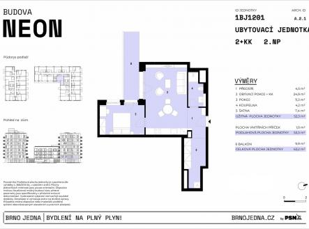 Neon & Xenon | Brno Jedna by PSN | Prodej bytu, 2+kk, 63 m²
