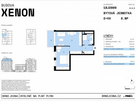 Neon & Xenon | Brno Jedna by PSN | Prodej bytu, 2+kk, 50 m²