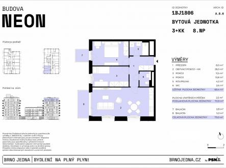 Neon & Xenon | Brno Jedna by PSN | Prodej bytu, 3+kk, 79 m²