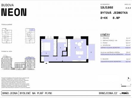 Neon & Xenon | Brno Jedna by PSN | Prodej bytu, 2+kk, 53 m²