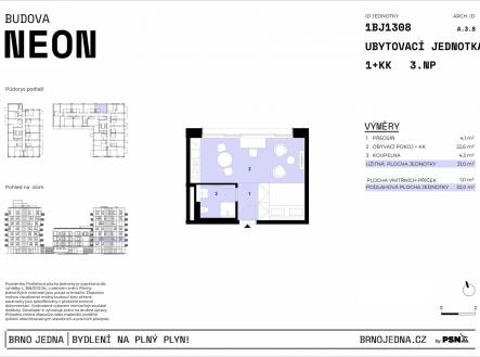 Neon & Xenon | Brno Jedna by PSN | Prodej bytu, 1+kk, 32 m²
