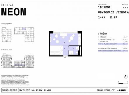 Neon & Xenon | Brno Jedna by PSN | Prodej bytu, 1+kk, 32 m²