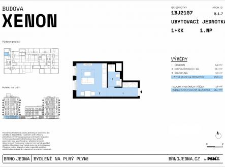 Neon & Xenon | Brno Jedna by PSN | Prodej bytu, 1+kk, 27 m²