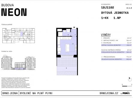 Neon & Xenon | Brno Jedna by PSN | Prodej bytu, 1+kk, 40 m²