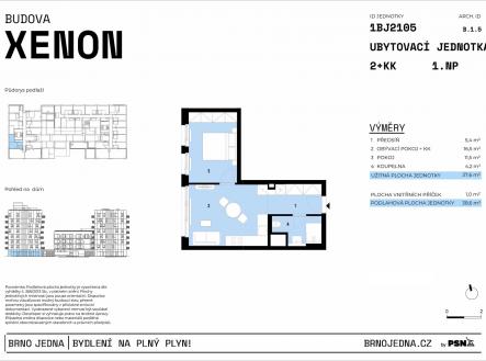 Neon & Xenon | Brno Jedna by PSN | Prodej bytu, 2+kk, 39 m²