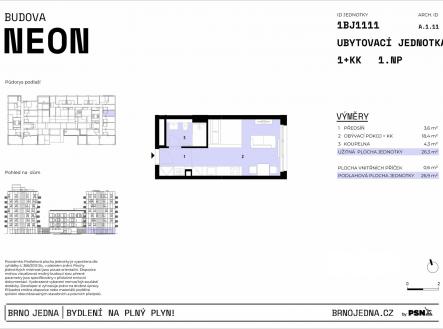 Brno Jedna | PSN | Prodej bytu, 1+kk, 27 m²