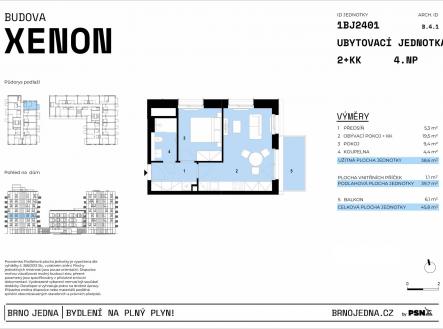 Brno Jedna | PSN | Prodej bytu, 2+kk, 46 m²
