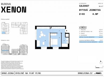 Brno Jedna | PSN | Prodej bytu, 2+kk, 45 m²