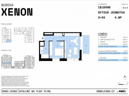 Brno Jedna | PSN | Prodej bytu, 2+kk, 52 m²