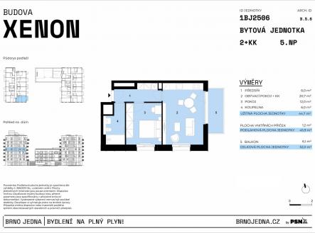 Brno Jedna | PSN | Prodej bytu, 2+kk, 52 m²