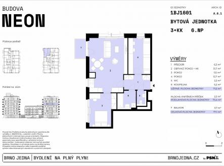 Brno Jedna | PSN | Prodej bytu, 3+kk, 77 m²