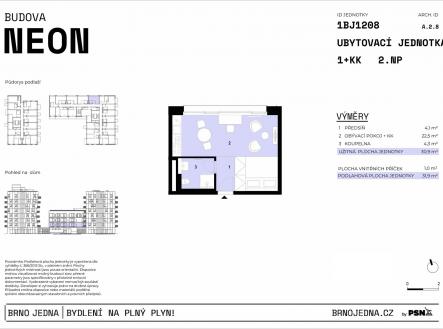 Brno Jedna | PSN | Prodej bytu, 1+kk, 32 m²