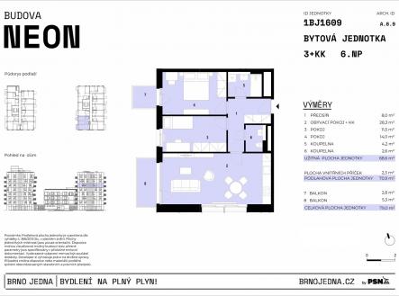 Brno Jedna | PSN | Prodej bytu, 3+kk, 79 m²