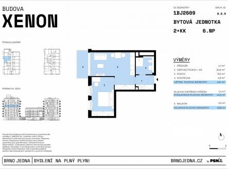 Brno Jedna | PSN | Prodej bytu, 2+kk, 50 m²