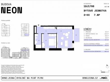 Brno Jedna | PSN | Prodej bytu, 2+kk, 58 m²