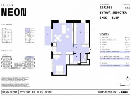 Brno Jedna | PSN | Prodej bytu, 3+kk, 80 m²