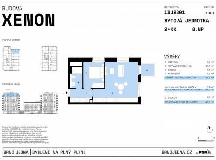 Brno Jedna | PSN | Prodej bytu, 2+kk, 49 m²