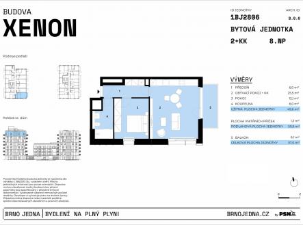 Brno Jedna | PSN | Prodej bytu, 2+kk, 57 m²