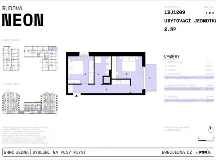 Brno Jedna | PSN | Prodej bytu, 2+1, 53 m²